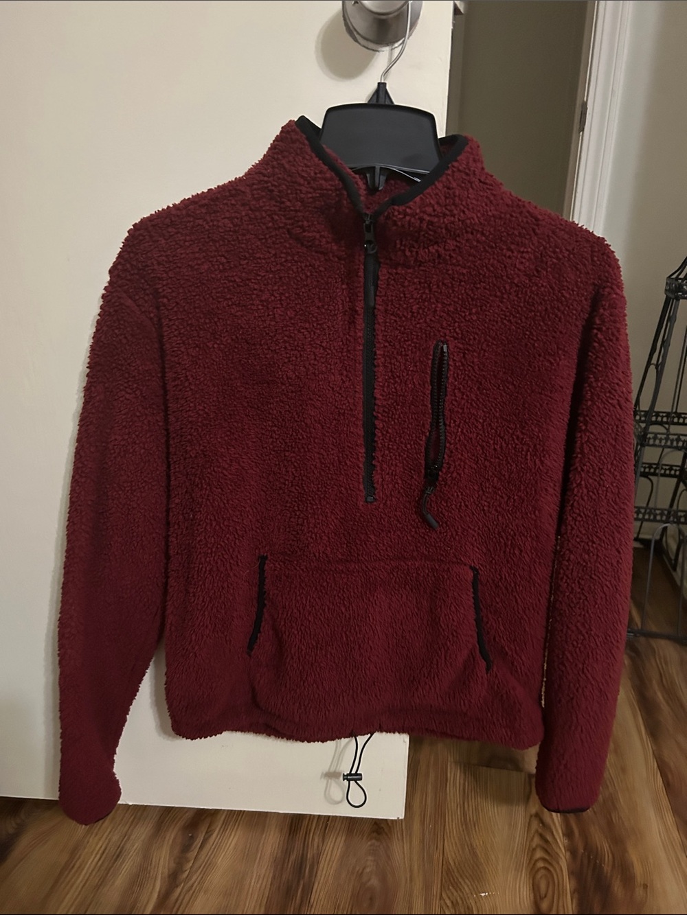 Men's Burgundy Sherpa Quarter-Zip Pullover Sweater